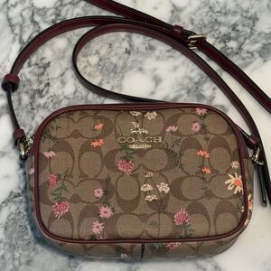 Coach Mini Jamie Camera Bag Signature Canvas Wildflower Print Burgundy Crossbody